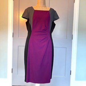 TAHARI ARTHUR S LEVINE | Ruched Tri-Color Cap Sleeved Dress, size 14